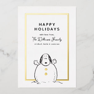 Peanuts   Snoopy Playing Snowman Familie Foto Folie Feestdagenkaart
