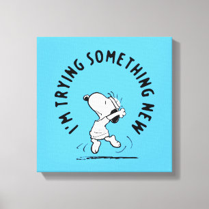 Peanuts   Snoopy probeert iets nieuws Canvas Afdruk