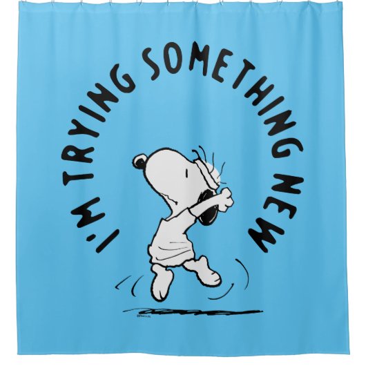 Peanuts | Snoopy probeert iets nieuws Douchegordijn (Voorkant)