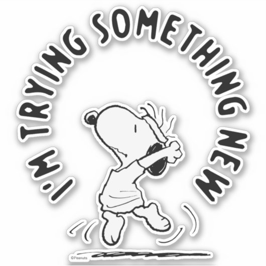 Peanuts | Snoopy probeert iets nieuws Sticker (Voorkant)