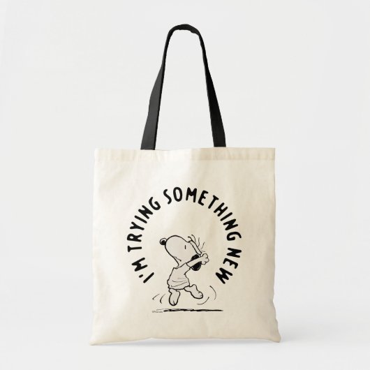 Peanuts | Snoopy probeert iets nieuws Tote Bag (Voorkant)