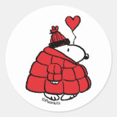 Peanuts | Snoopy Puffer Jacket Valentijn Ronde Sticker (Voorkant)