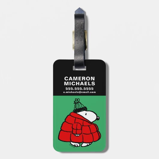 Peanuts | Snoopy Red Puffer Jacket Bagagelabel (Achterkant verticaal)