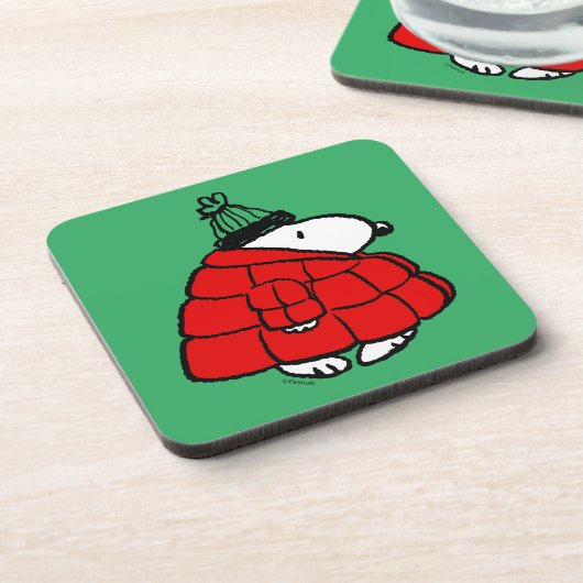Peanuts | Snoopy Red Puffer Jacket Bier Onderzetter (Linkerzijde)