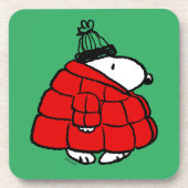 Peanuts | Snoopy Red Puffer Jacket Bier Onderzetter (Voorkant)