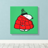 Peanuts | Snoopy Red Puffer Jacket Canvas Afdruk (Insitu (Houten vloer))