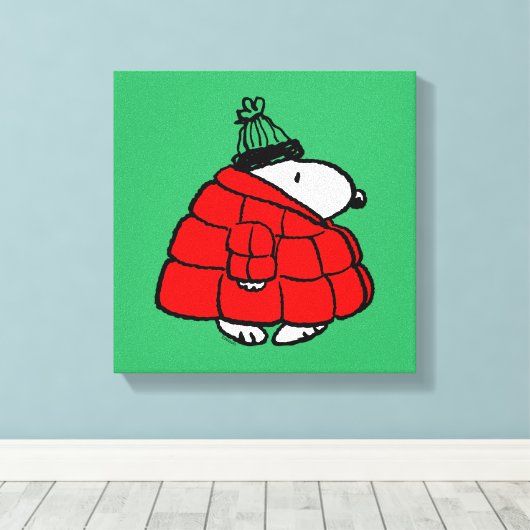 Peanuts | Snoopy Red Puffer Jacket Canvas Afdruk (Insitu (Houten vloer))