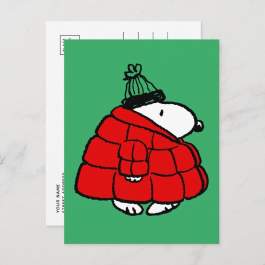 Peanuts | Snoopy Red Puffer Jacket Feestdagenkaart (Voorkant / Achterkant)