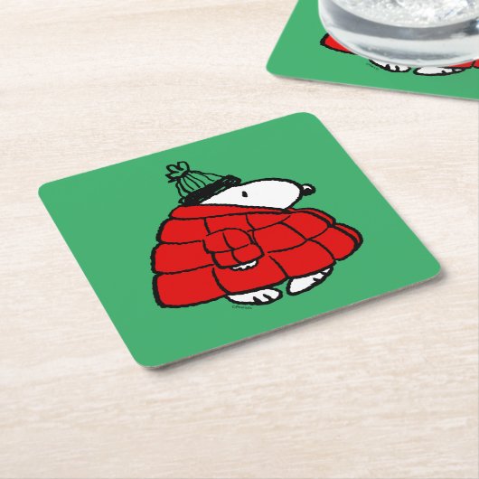 Peanuts | Snoopy Red Puffer Jacket Kartonnen Onderzetters (Schuin)