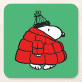 Peanuts | Snoopy Red Puffer Jacket Kartonnen Onderzetters (Voorkant)