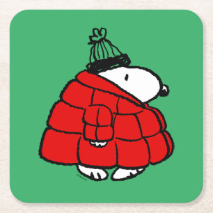 Peanuts   Snoopy Red Puffer Jacket Kartonnen Onderzetters