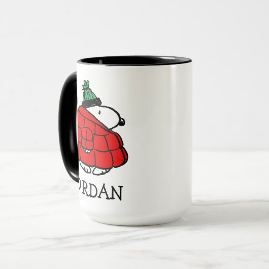 Peanuts | Snoopy Red Puffer Jacket Mok (Voorkant links)