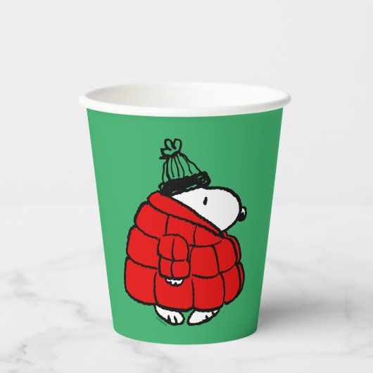 Peanuts | Snoopy Red Puffer Jacket Papieren Bekers (Voorkant)