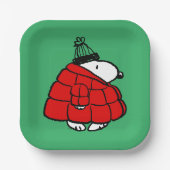 Peanuts | Snoopy Red Puffer Jacket Papieren Bordje (Voorkant)