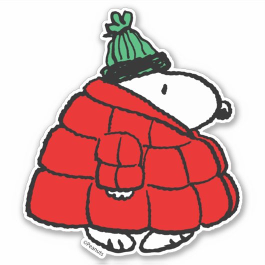 Peanuts | Snoopy Red Puffer Jacket Sticker (Voorkant)