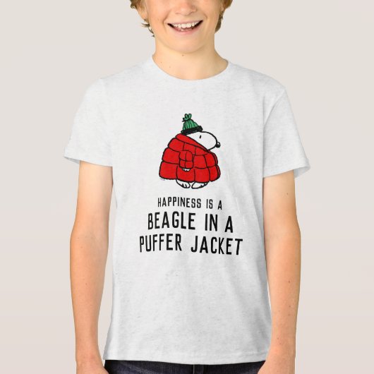 Peanuts | Snoopy Red Puffer Jacket Tri-Blend Shirt (Voorkant)