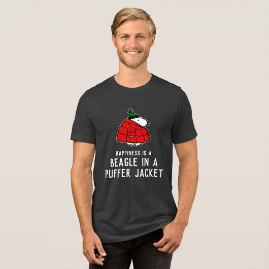 Peanuts | Snoopy Red Puffer Jacket Tri-Blend Shirt (Voorkant volledig)