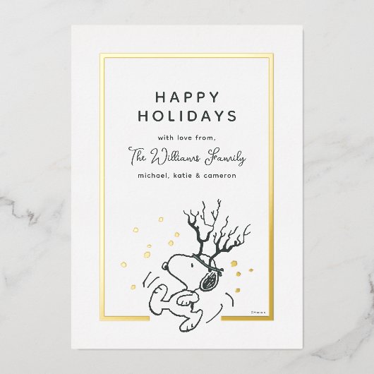 Peanuts | Snoopy rendier familie foto Folie Feestdagenkaart (Voorkant)