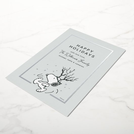 Peanuts | Snoopy rendier familie foto Folie Feestdagenkaart (Gedraaid)