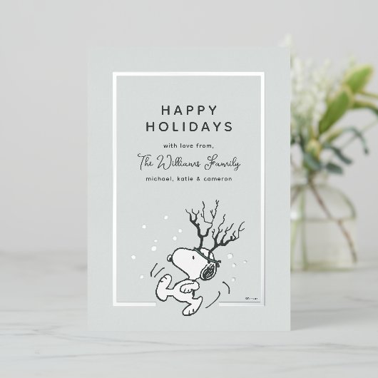 Peanuts | Snoopy rendier familie foto Folie Feestdagenkaart (Staand Voorkant)