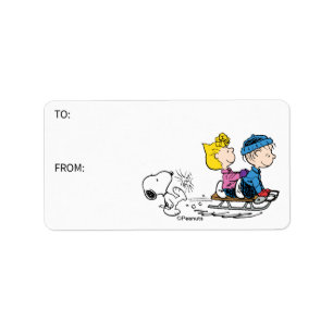 Peanuts   Snoopy, Sally & Linus Sled Gift Label
