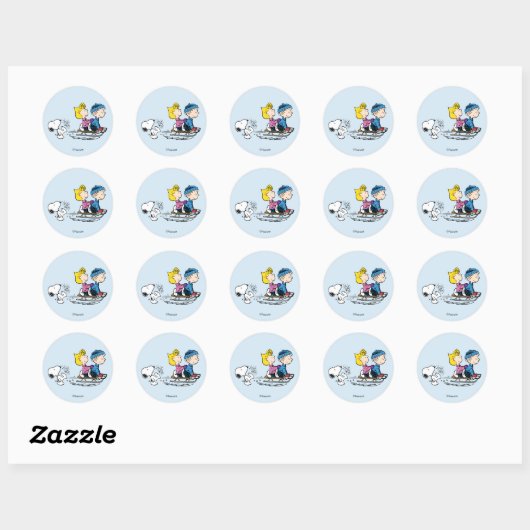 Peanuts | Snoopy, Sally & Linus Sled Riding Ronde Sticker (Vel)
