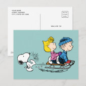 Peanuts | Snoopy, Sally & Linus Sled rijden Feestdagenkaart (Voorkant / Achterkant)