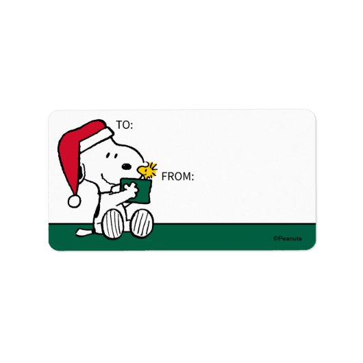 Peanuts | Snoopy Santa & Woodstock Cadeau Label (Voorkant)