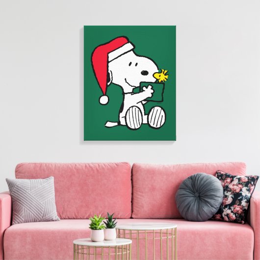Peanuts | Snoopy Santa & Woodstock Gift Canvas Afdruk (Insitu (Woonkamer))