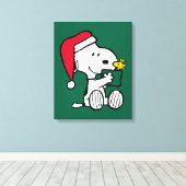 Peanuts | Snoopy Santa & Woodstock Gift Canvas Afdruk (Insitu (Houten vloer))
