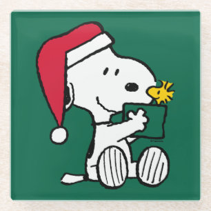 Peanuts   Snoopy Santa & Woodstock Gift Glazen Onderzetter