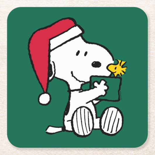 Peanuts | Snoopy Santa & Woodstock Gift Kartonnen Onderzetters (Voorkant)