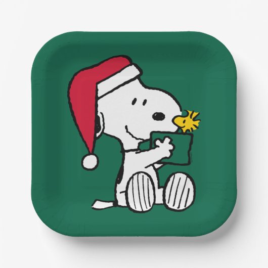 Peanuts | Snoopy Santa & Woodstock Gift Papieren Bordje (Voorkant)