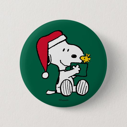 Peanuts | Snoopy Santa & Woodstock Gift Ronde Button 5,7 Cm (Voorkant)