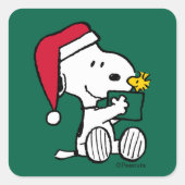 Peanuts | Snoopy Santa & Woodstock Gift Vierkante Sticker (Voorkant)