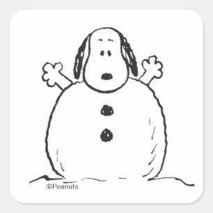 Peanuts Snoopy speelt sneeuwman Vierkante Sticker