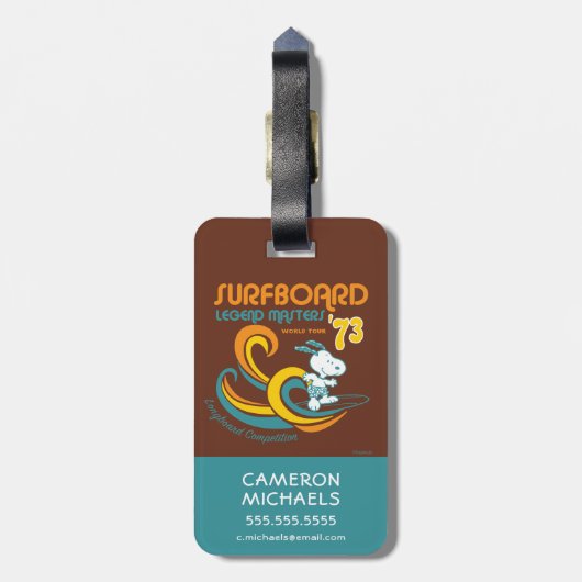 Peanuts | Snoopy Surfboard wedstrijd Bagagelabel (Achterkant verticaal)
