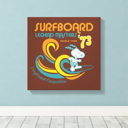 Peanuts | Snoopy Surfboard wedstrijd Canvas Afdruk (Insitu (Houten vloer))