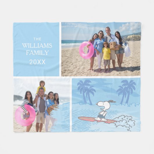 Peanuts | Snoopy Surfen | Naam en foto's toevoegen Fleece Deken (Voorkant (Horizontaal))