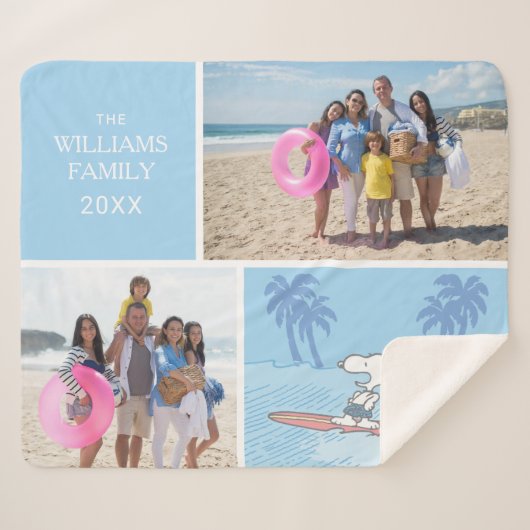 Peanuts | Snoopy Surfen | Voeg Jouw namen en foto' Sherpa Deken (Voorkant (horizontaal))