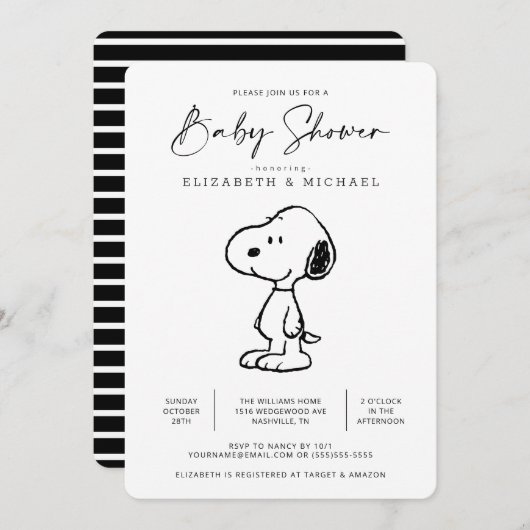 Peanuts Snoopy - Uitnodiging tot Baby shower (Voorkant / Achterkant)