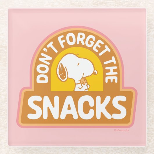 Peanuts | Snoopy Vergeet de Snacks niet Glazen Onderzetter (Voorkant)