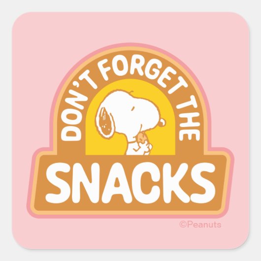 Peanuts | Snoopy Vergeet de Snacks niet Vierkante Sticker (Voorkant)