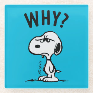 Peanuts   Snoopy vraagt zich af waarom? Glazen Onderzetter