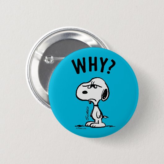 Peanuts | Snoopy vraagt zich af waarom? Ronde Button 5,7 Cm (Voorkant /achterkant)