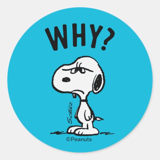 Peanuts | Snoopy vraagt zich af waarom? Ronde Sticker (Voorkant)