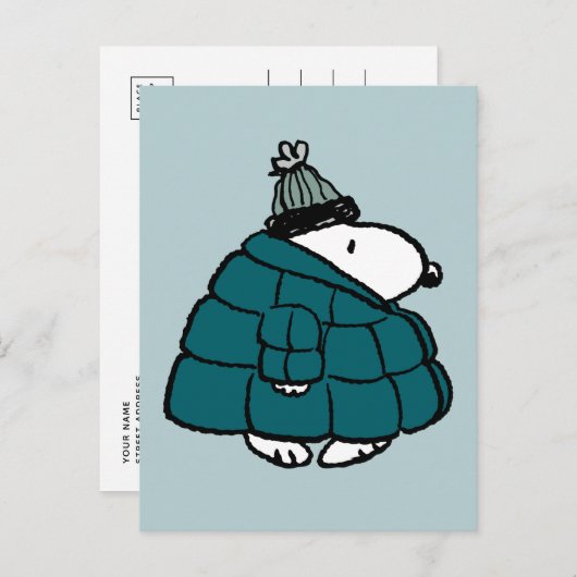 Peanuts | Snoopy Winter Puffer Jas Briefkaart (Voorkant / Achterkant)