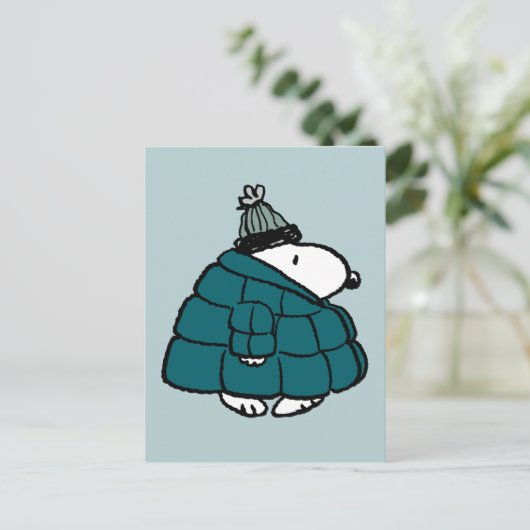 Peanuts | Snoopy Winter Puffer Jas Briefkaart (Staand voorkant)