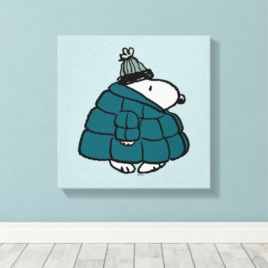 Peanuts | Snoopy Winter Puffer Jas Canvas Afdruk (Insitu (Houten vloer))