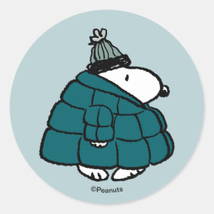 Peanuts Snoopy Winter Puffer Jas Classic Ronde Sticker